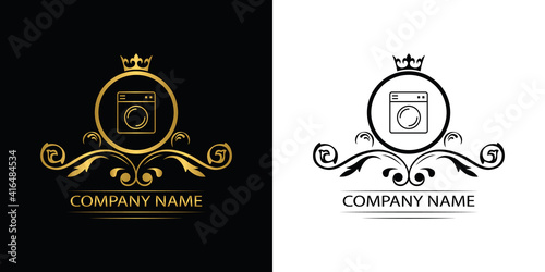 washing machine logo template luxury royal vector company decorative emblem with crown	

