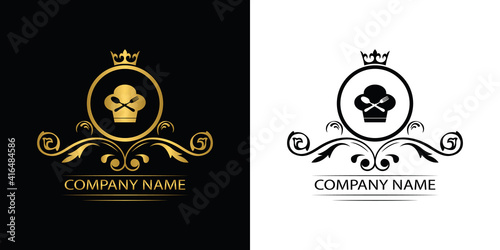 restaurant logo template luxury royal food vector company decorative emblem with crown	
