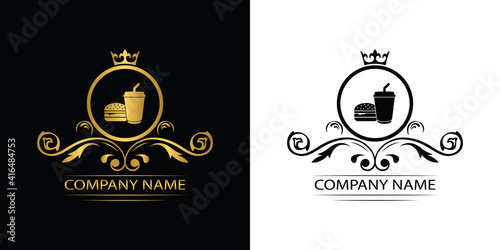 fast food restaurant logo template luxury royal food vector company decorative emblem with crown	
