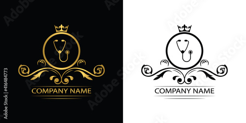clinic logo template luxury royal vector clinic icon company decorative emblem with crown	