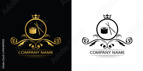 sushi logo template luxury royal restaurant vector company decorative emblem with crown 