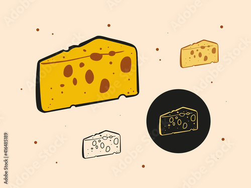 Set of triangular pieces of cheese with holes
