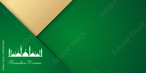 Ramadan kareem concept with a combination of shining hanging gold stars, golden crescent moon and sparcles. Vector design for web, site haeder, greeting banner, etc.  photo