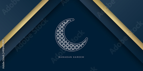 beautiful blue gold white ramadan kareem black and gold banner design. Ramadan kareem 2021 background. Paper cut vector illustration with mosque and moon, place for text greeting card and banner 