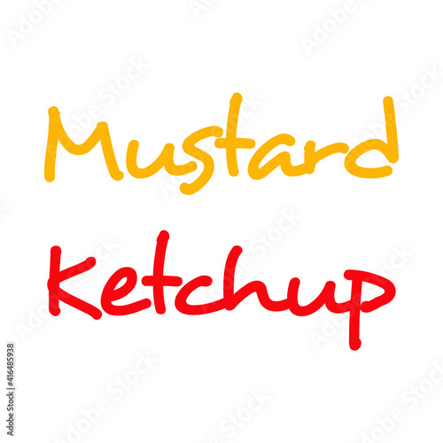 Logotipo con texto manuscrito Mustard y Ketchup escrito a mano en rojo y amarillo