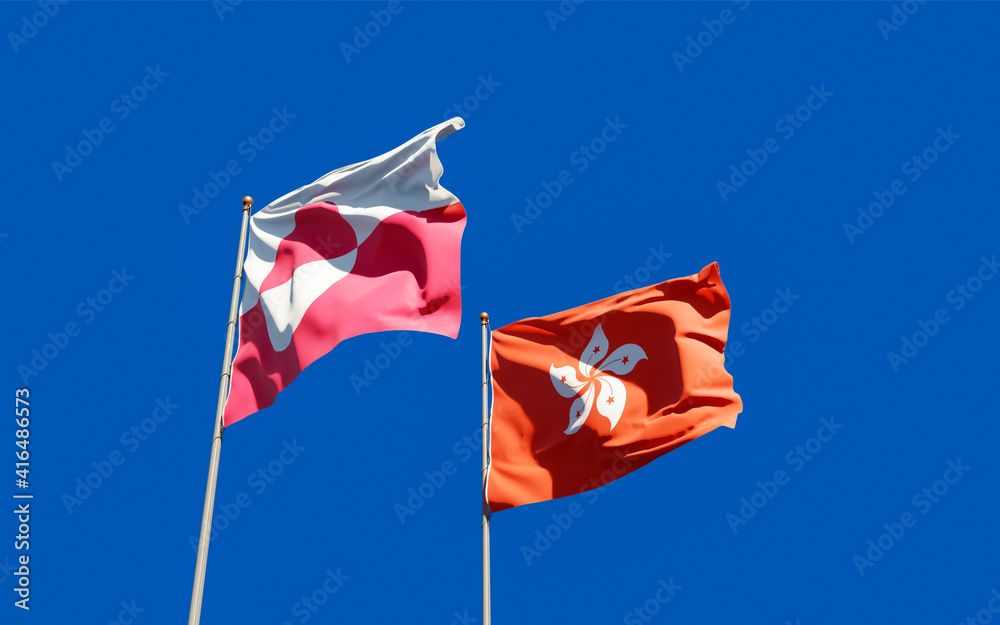 Flags of Greenland and Hong Kong HK. Flags of Greenland and Hong Kong HK.