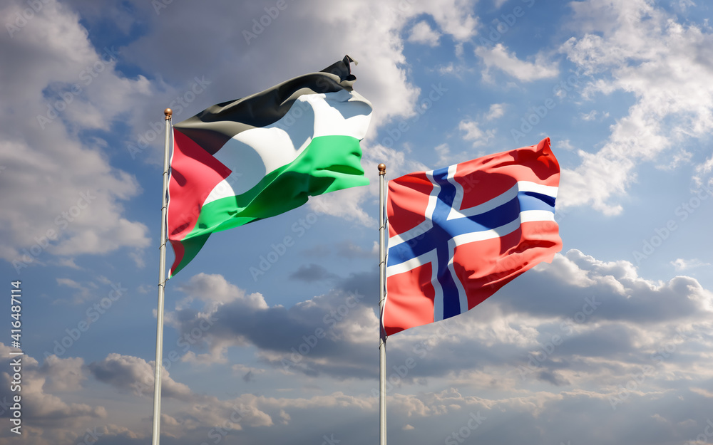 Flags of Palestine and Norway.