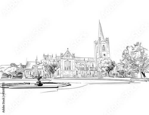 St. Patrick's Cathedral. Anglican Church of Ireland. Dublin, Ireland. Urban sketch. Hand drawn vector illustration.  © romanya