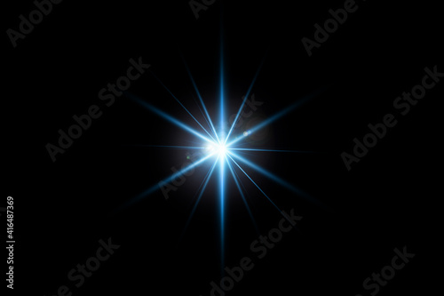 beautiful blue lens flare effect overlay texture with bokeh effect and anamorphic light streak in front of a black background, cinematic format