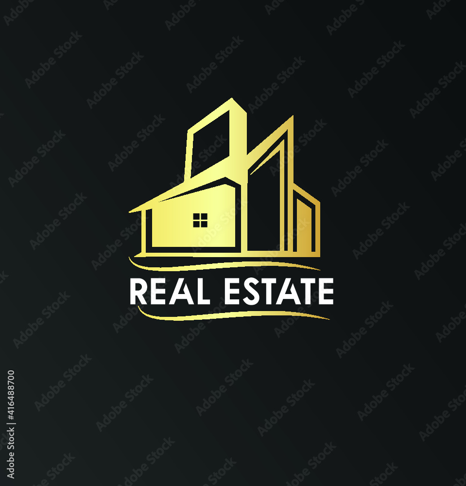 House Real Estate Luxury logo Design Modern and gold 