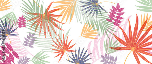 Summer tropical background vector. Palm leaves, monstera leaf, Botanical pattern trendy design for wall framed prints, canvas prints, poster, home decor, cover, flower wall arts, wallpaper.