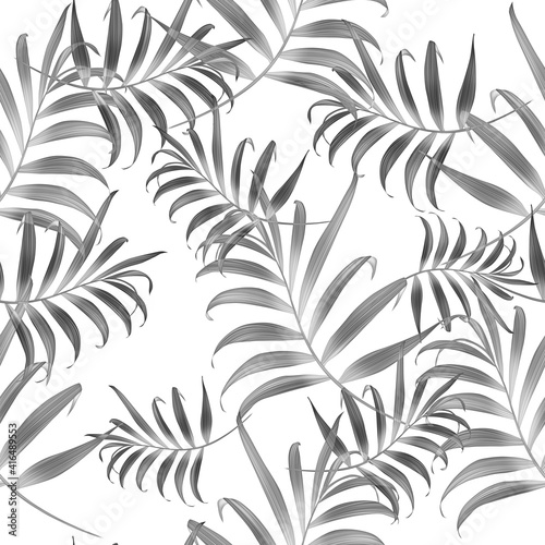 Tropical black and white jungle flowers and palm leaves. seamless stylish fashion floral pattern, in Hawaiian style © Natalia @themishaart