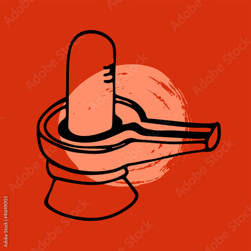 Shivalingam on an orange background. Lingam, an abstract image of Shiva. Spiritual symbol of Yogis, Hinduism. Hand-drawn. Doodle, sketch. Vector illustration for design, posters, wallpapers.