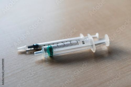 Detail of two syringes on top