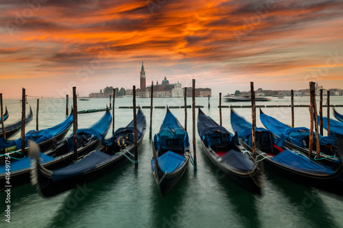 Venice gondolas on San Marco square, Venice, Italy. Venice Grand Canal. Architecture and landmarks of Venice