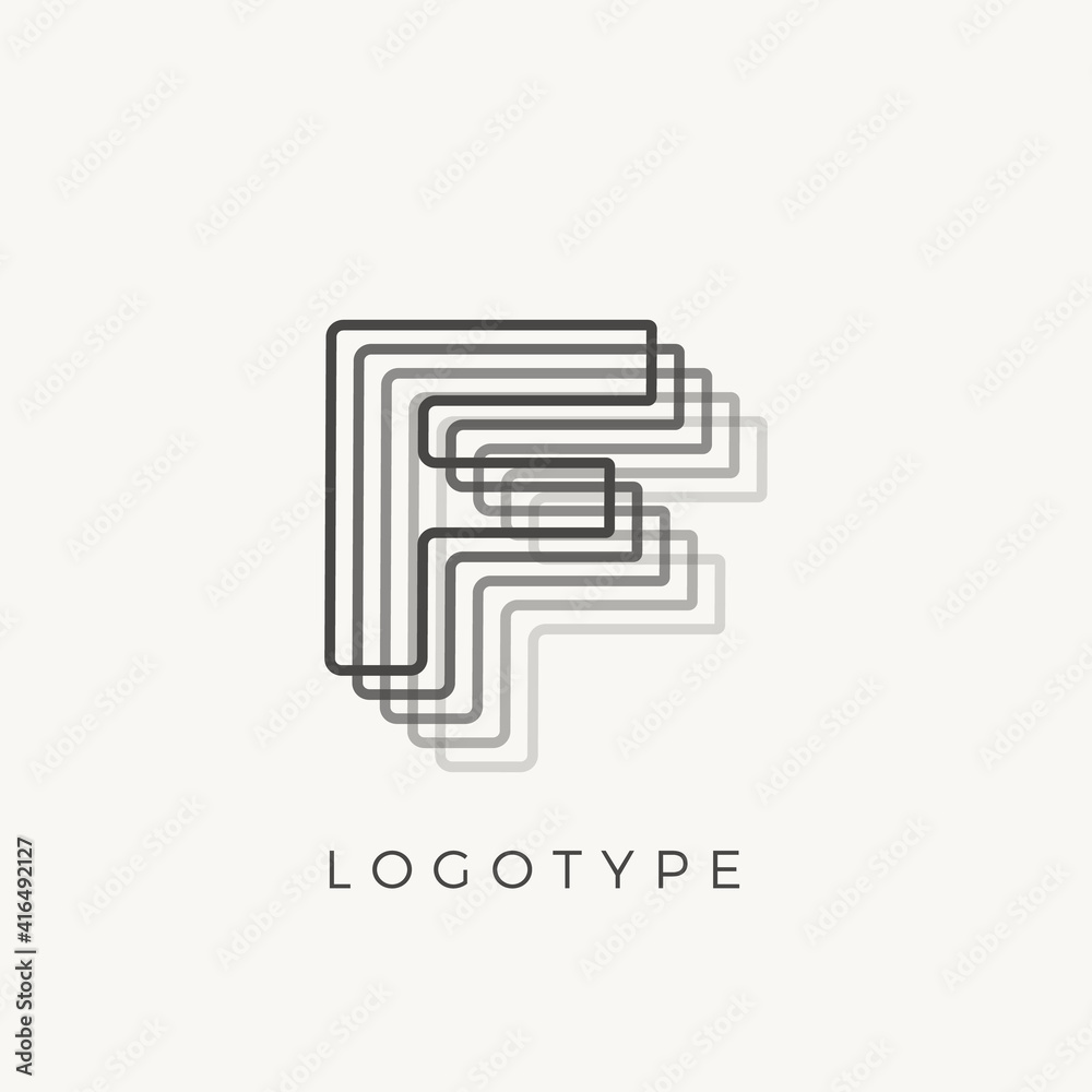 Letter F of outline stripes, blend effect letter for monogram and logo template, contour line type Letter F of outline stripes, blend effect letter for monogram and logo template, contour line type
