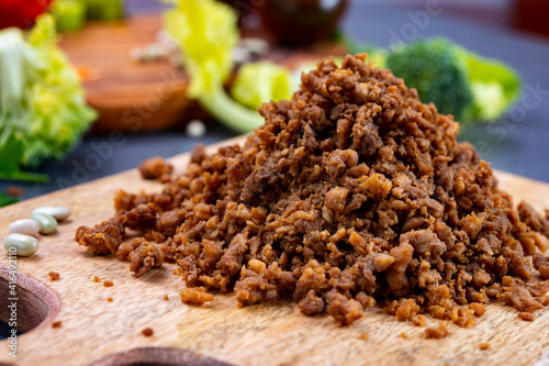 Vegetarian plant based imitation minced meat ready to eat