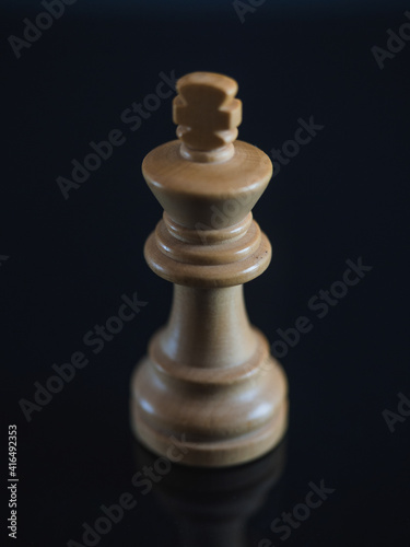 White king, wooden chess figure isolated. Concept strategy leadership