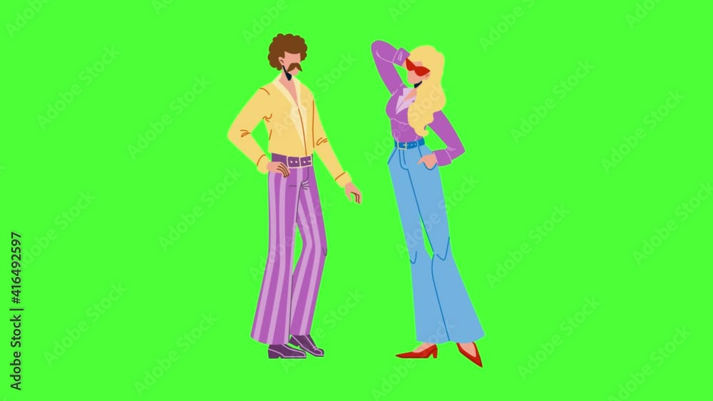 Fashion 1970 Year Disco Style Young People Animation Fashion 1970 Year Disco Style Young People Animation