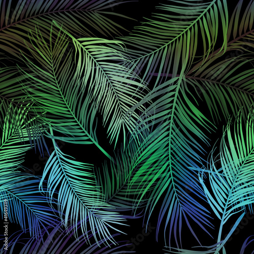 Fototapeta Naklejka Na Ścianę i Meble -  Seamles Leaves Pattern In Elegant Style. Tropical palm leaves, jungle leaves seamless floral pattern background