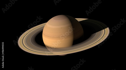 Saturn planet. Gas giant. 3D illustration. Big planet with ring on dark sky background.