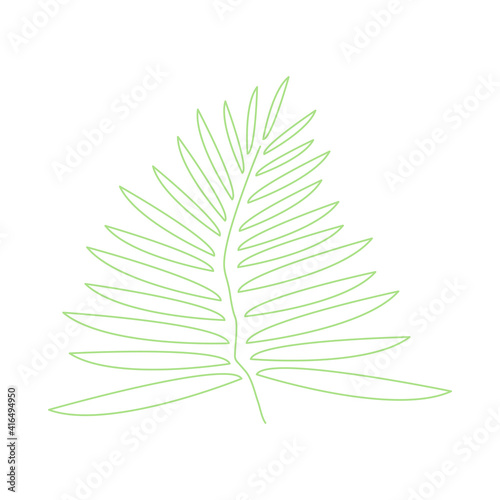 Line art green leaf, herbal element. Stock illustration isolated on white background. Can be used as an isolated sign, symbol, icon, for organic products. Spring botanical plant vector illustration.
