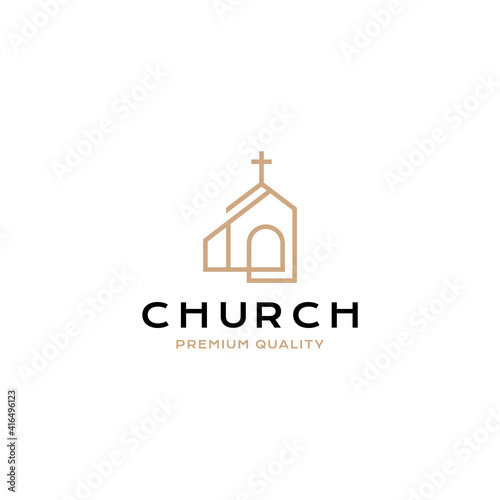 Cross christian building logo vector icon illustration line style