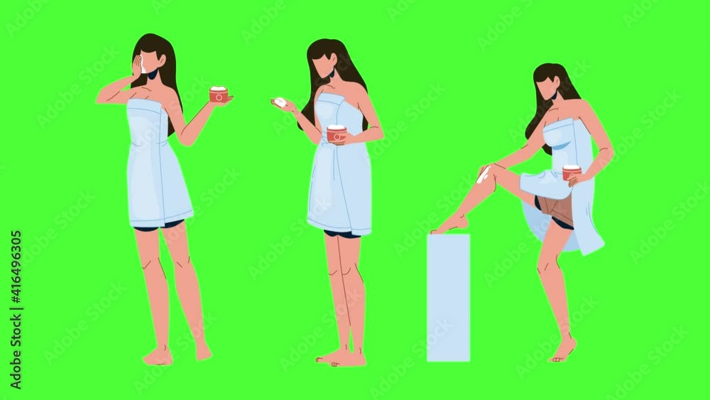 Girl Ointment Package And Massaging Leg Set Animation Girl Ointment Package And Massaging Leg Set Animation