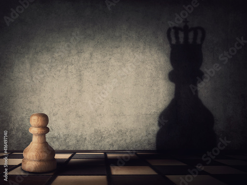 Принти на полотні Surreal transformation of the pawn chess piece into a powerful king or queen