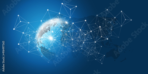 Cloud Computing and Networks Concept with Earth Globe - Abstract Global Digital Connections, Technology Background, Creative Design Template