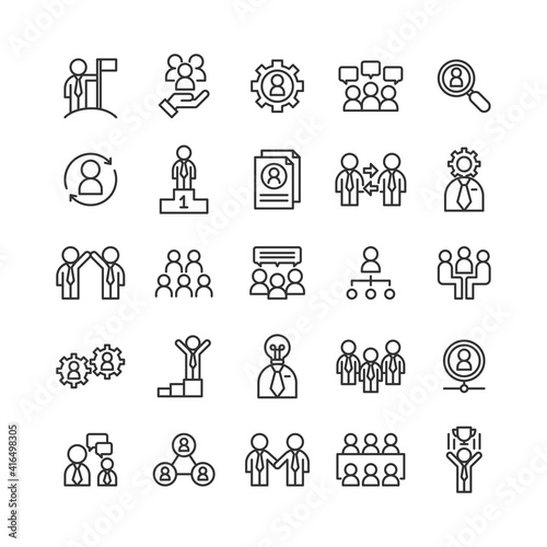 business teamwork office management, social communication outline icon design