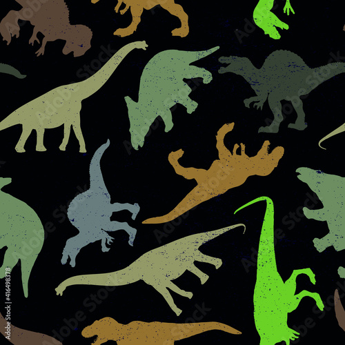 Seamless Dino pattern, print for T-shirts, textiles, wrapping paper, web. Original design with t-rex,dinosaur. grunge design for boys .