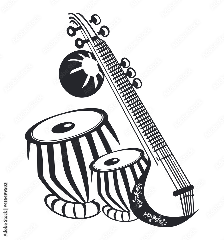 Vector illustration of Indian Classical Music Instrument Sitar and Dholak  Stock Vector | Adobe Stock