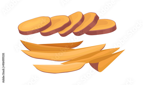 Chopped Sweet Potato or Batata as Large Starchy, Sweet-tasting Root Vegetable Vector Set