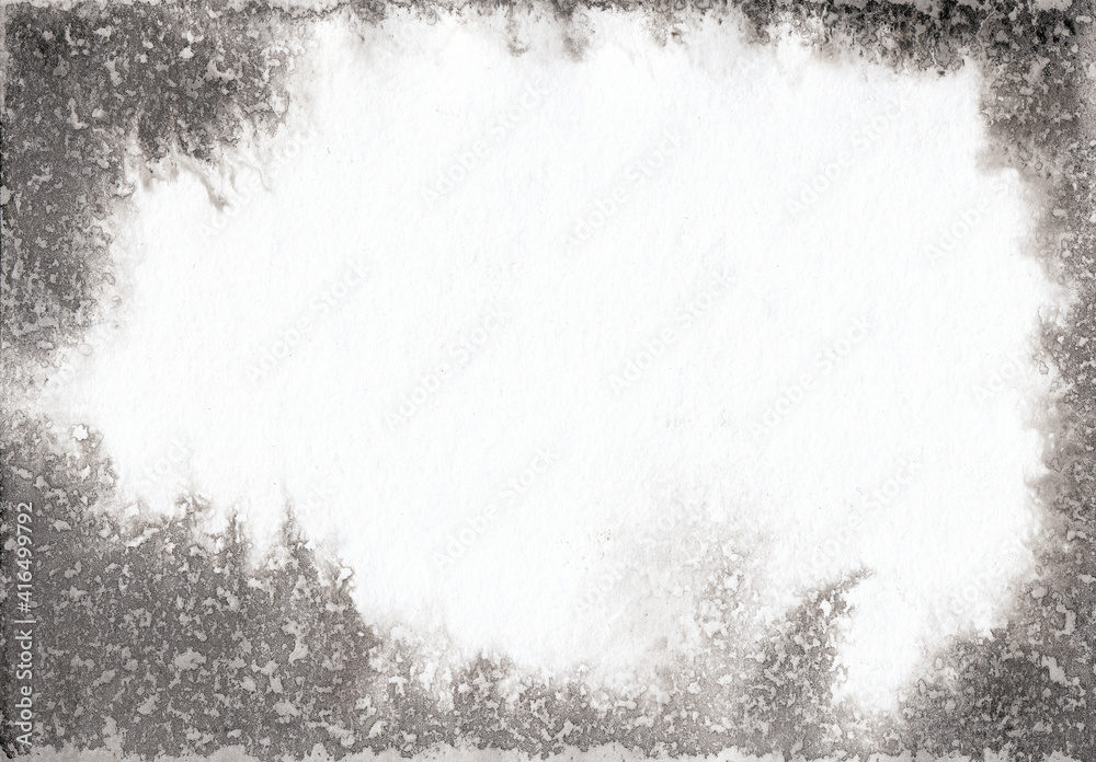 Frame textured with black china ink on watercolor paper background Frame textured with black china ink on watercolor paper background