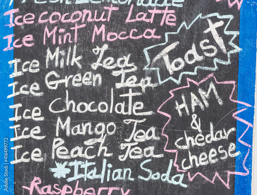 coffee and beverage menu on the blackboard