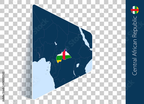 Central African Republic map and flag on transparent background.