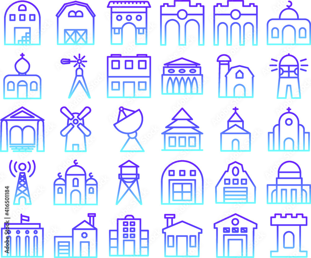 Home and building media icons for business and line gradient style app Home and building media icons for business and line gradient style app