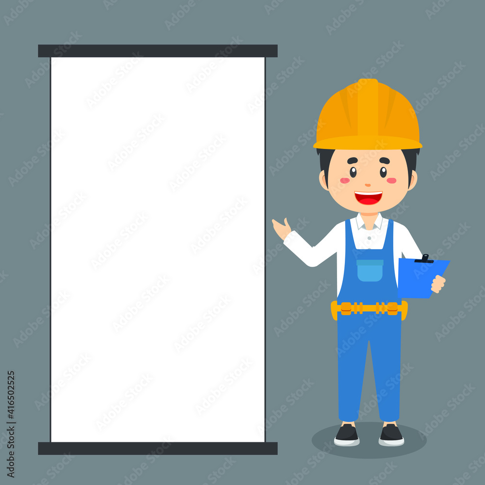 Construction Workers Character with Blank Board Construction Workers Character with Blank Board
