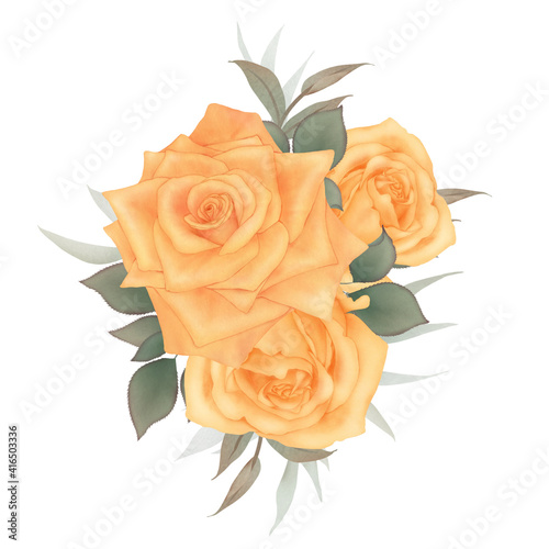 Bouquet of orange rose flowers on white background