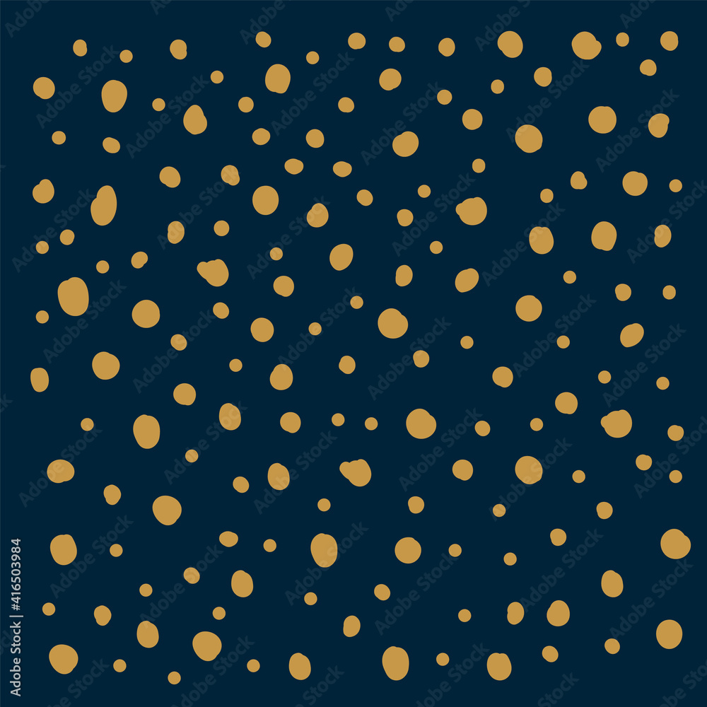Beautiful dark background with golden dots. Fashion pattern for children's textiles and clothing. Hand-drawn peas in the style of doodles. Yellow - gold point of the isolated pattern Beautiful dark background with golden dots. Fashion pattern for children's textiles and clothing. Hand-drawn peas in the style of doodles. Yellow - gold point of the isolated pattern