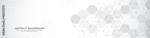 Banner design template. Abstract background with geometric shapes and hexagon pattern. Vector illustration for medicine, technology or science design