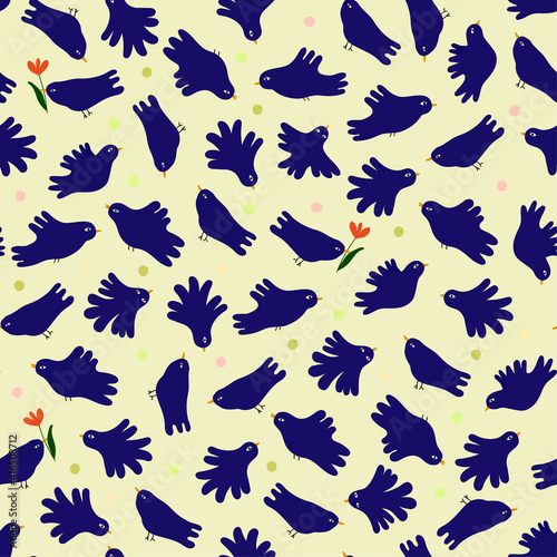 Cute minimalistic pattern with shapes of birds in  scandinavian style on the blue background. Childish  vector cartoon  design for textiles  wallpapers  designer paper  etc