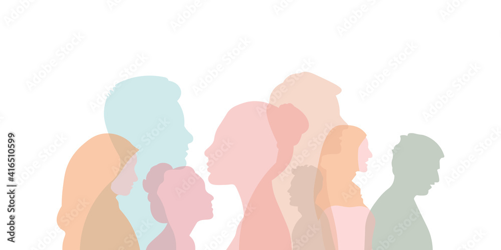Group of multi-ethnic business co-workers and colleagues. Silhouette of diversity people side. vector illustration.	