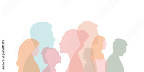 Group of multi-ethnic business co-workers and colleagues. Silhouette of diversity people side. vector illustration.  © Triative