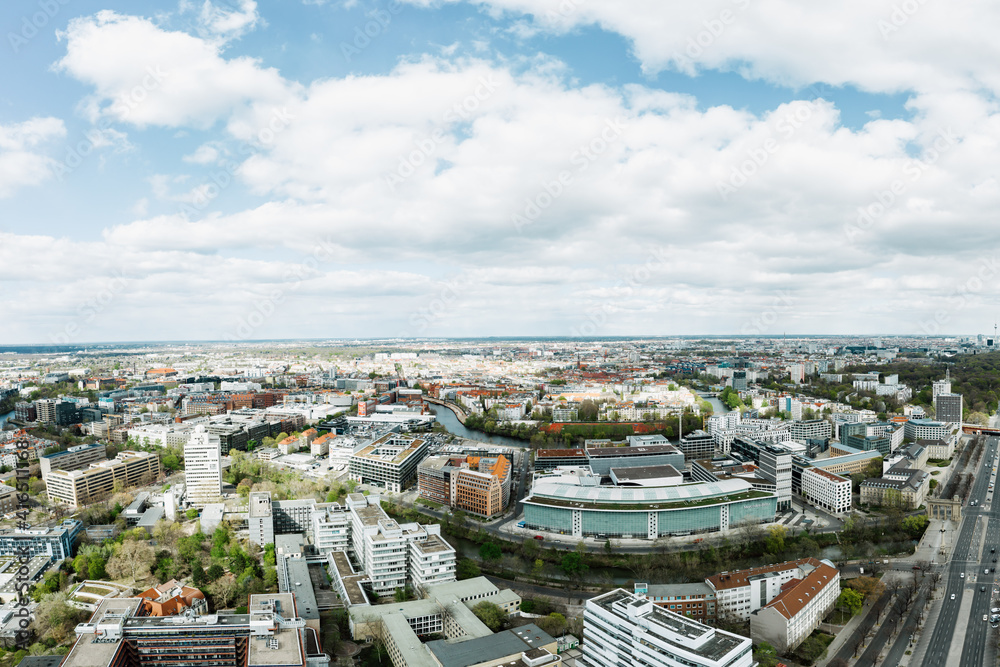 Obraz premium Aerial View of Berlin on cloudy summer day