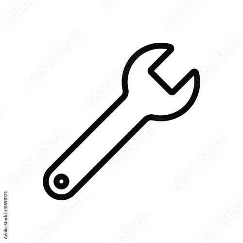Wrench vector icon. Repair tool symbol. Setup and setting adjustment sign. Mechanic instrument logo. Silhouette isolated on white background.