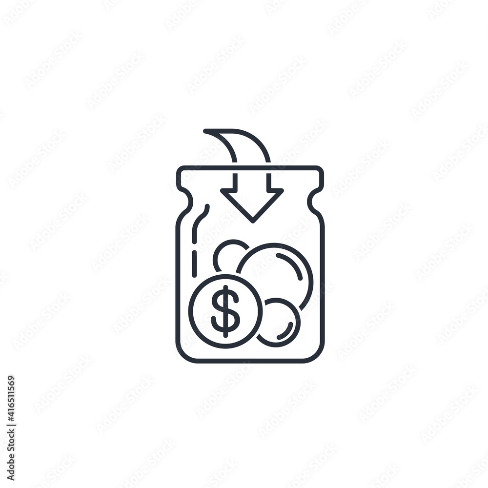 Glass jar, money, arrow. Concept to save money, incentive. Vector icon isolated on white background. Glass jar, money, arrow. Concept to save money, incentive. Vector icon isolated on white background.