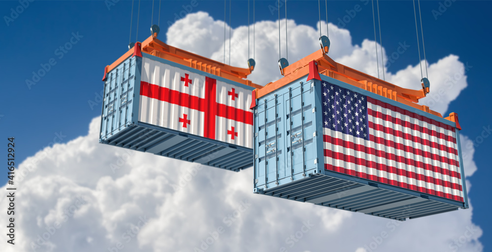 Freight containers with USA and Georgia flag. 3D Rendering 
