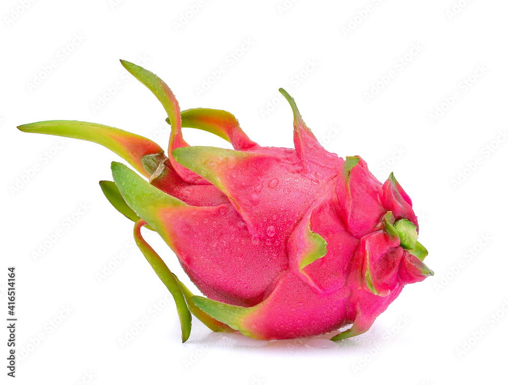 dragon fruit with drops of water on white background. dragon fruit with drops of water on white background.